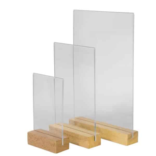porte menu plexiglass base bois