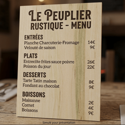 impression menu en bois