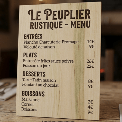 impression menu en bois