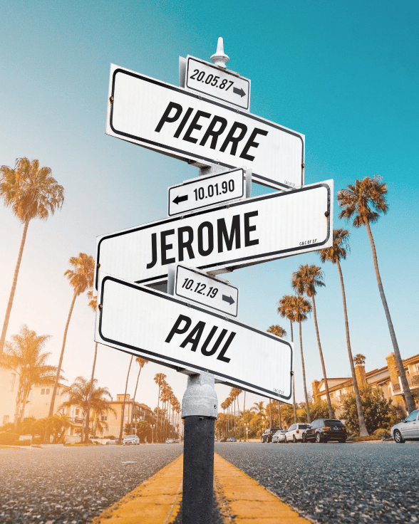 tableau prénoms personnalisé avec fond route