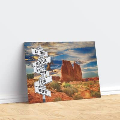 tableau de prenoms personnalise sur toile avec fond canyon