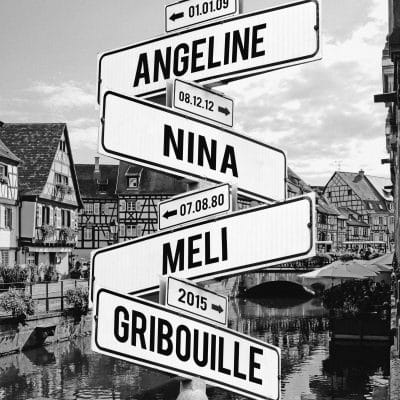 tableau prénoms personnalisé avec fond Annecy