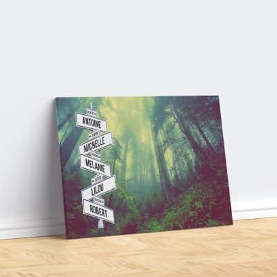 tableau de prenoms personnalise sur toile avec fond foret
