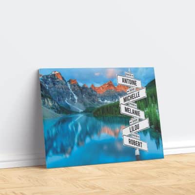 tableau de prenoms personnalise sur toile avec fond lac