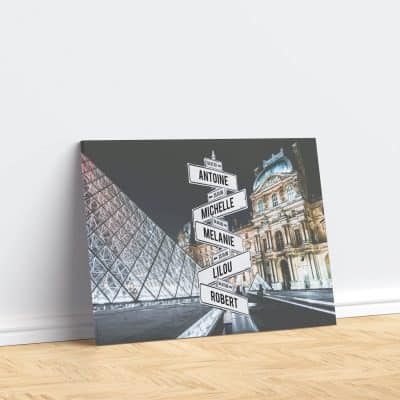 tableau de prenoms personnalise sur toile avec fond louvre