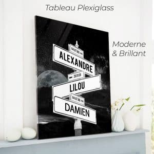 tableau de prenoms personnalise sur plexiglass avec fond lune
