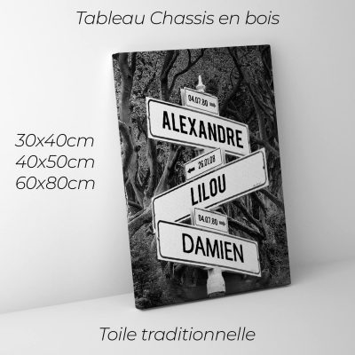 tableau de prenoms personnalise sur toile avec fond foret