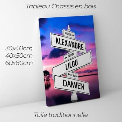 tableau de prenoms personnalise sur toile avec fond lac