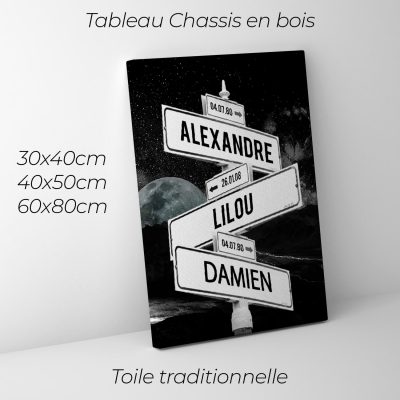 tableau de prenoms personnalise sur toile avec fond lune