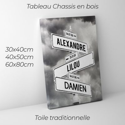 tableau de prenoms personnalise sur toile avec fond nuages