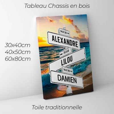 tableau de prenoms personnalise sur toile avec fond plage