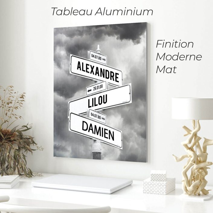 tableau de prenoms personnalise sur aluminium avec fond nuages