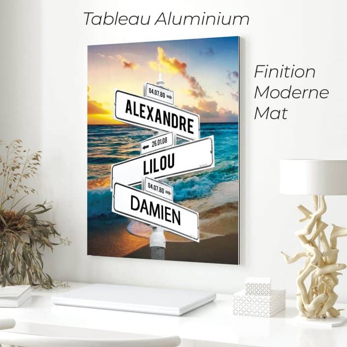 tableau de prenoms personnalise sur aluminium avec fond plage