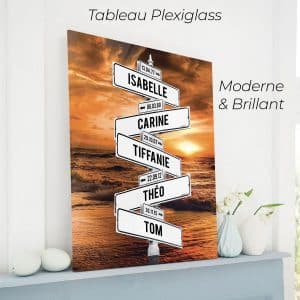 Tableau direction prénoms avec plage couché de soleil personnalisable