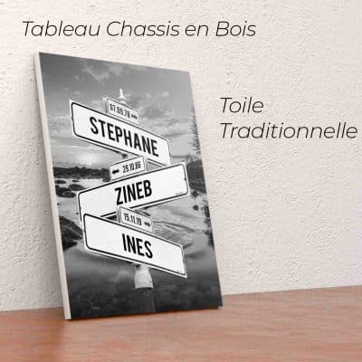 Tableau direction prénoms avec une rivière Noir et Blanc personnalisable