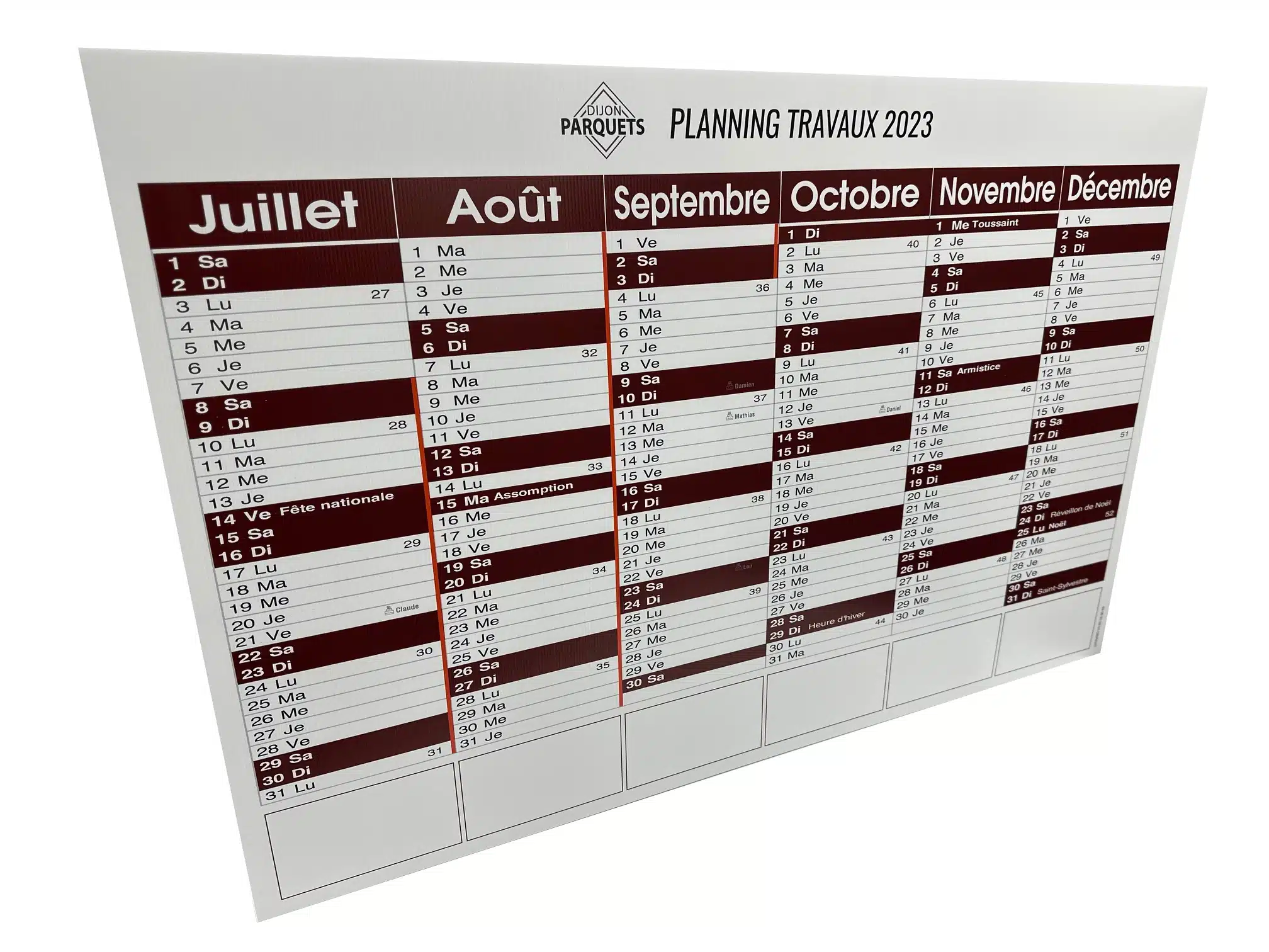 Adhésif effaçable velleda calendrier planning mural grand format travaux personnalisé