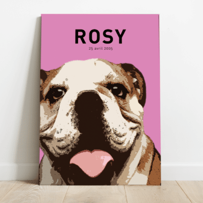 Tableau chien bulldog personnalisé avec nom