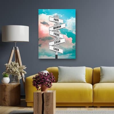 Tableau direction prénoms nuage bleu rose