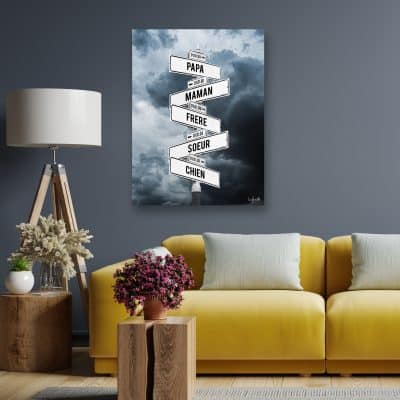 Tableau direction prénoms nuage bleu noir