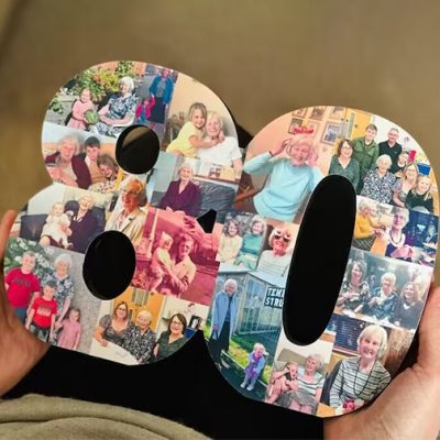 chiffre d'anniversaire personnalisé, parfait pour un cadeau d'anniversaire unique et touchant, réalisé avec de l'aluminium rigide et un socle en bois.