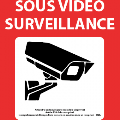 panneau de signalisation indiquant une surveillance vidéo 24h/24 et 7j/7, disponible en vinyle, PVC et aluminium Dibond.