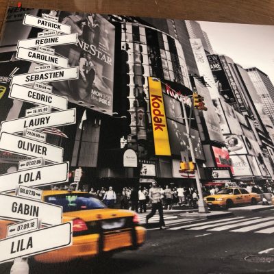 Tableau direction prenom noir blanc personnalisable taxis jaune rue etats unis