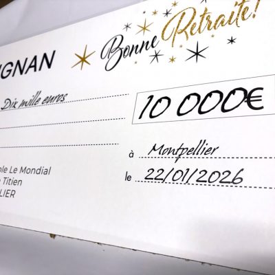 chèque, géant, faux, chèque, départ, retraite