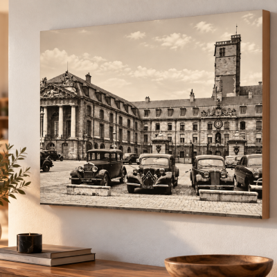 Tableau Dijon vintage sur châssis bois – rue historique de Dijon