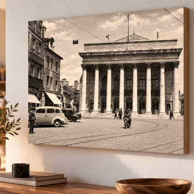 Tableau Dijon vintage sur châssis bois – rue historique de Dijon