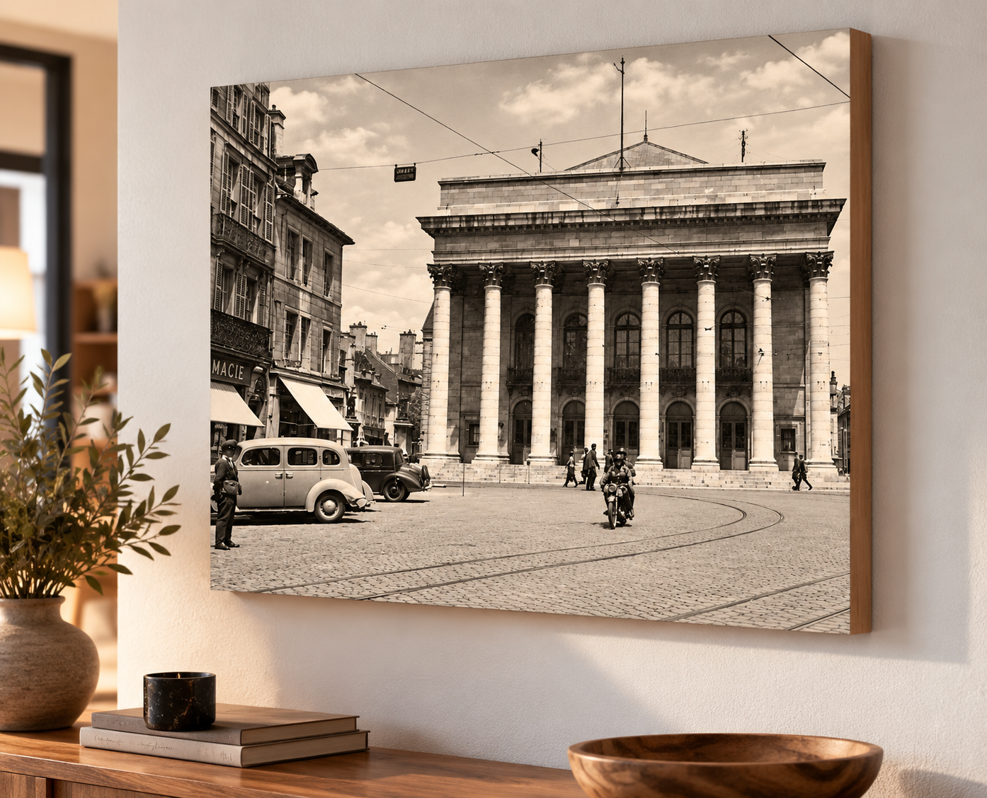 Tableau Dijon vintage sur châssis bois – rue historique de Dijon