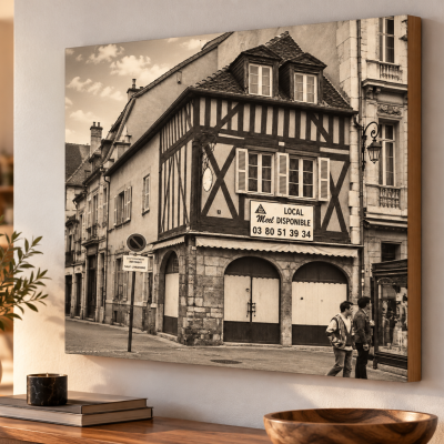 Tableau Dijon vintage sur châssis bois – rue historique de Dijon